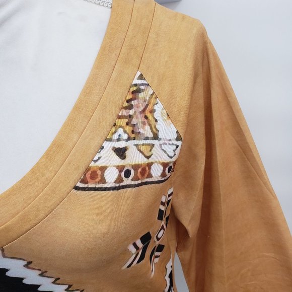 MONTANA WEST Western Aztec Long Sleeve T Shirt Serape Print V Neck  M-XXX NWT - Picture 3 of 7